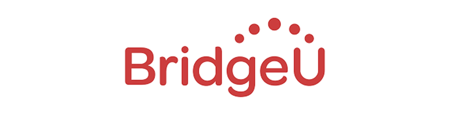 BridgeU logo with red text and decorative dots, symbolizing connectivity and education solutions.